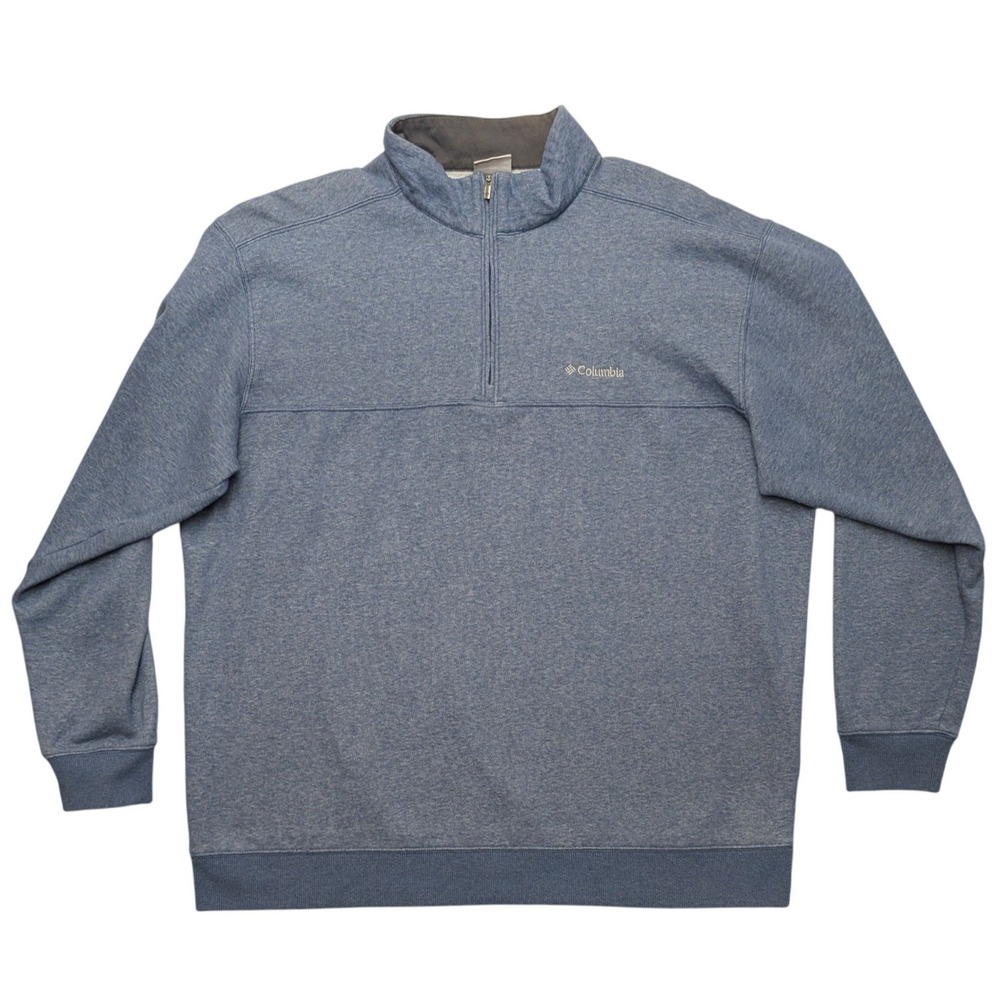 Columbia Quarter Zip‎ Pullover Men XXL Blue Heathered Fleece AM6771